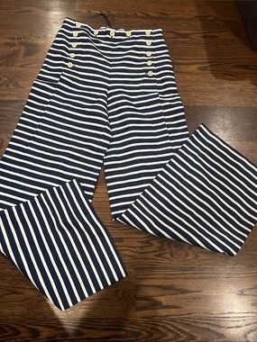 J. Crew Navy and White Striped Sailor-Style Kids Pants with Gold Buttons